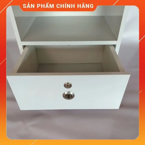Tủ Đầu Giường Cao Cấp 1 Ngăn Kéo Có Khóa - Nhựa Bóng Mịn Màu Trắng Đã Lắp Sẵn, Tiện Lợi Cho Phòng Ngủ