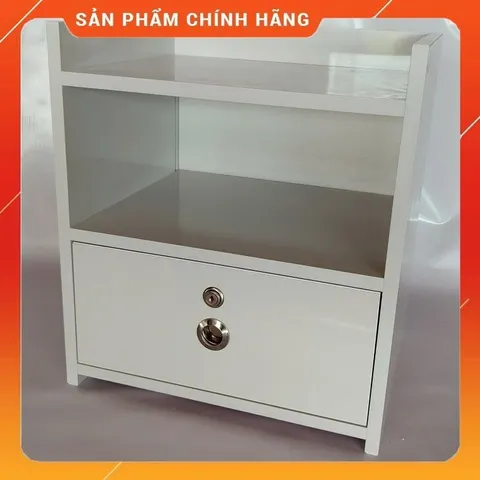 Tủ Đầu Giường Cao Cấp 1 Ngăn Kéo Có Khóa - Nhựa Bóng Mịn Màu Trắng Đã Lắp Sẵn, Tiện Lợi Cho Phòng Ngủ