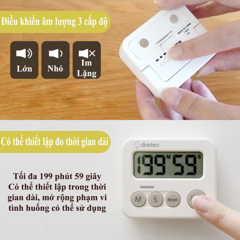 Đồng Hồ Bấm Giờ Đếm Ngược Dretec Nhật Bản - Thiết Kế Nhỏ Gọn Có Đèn Báo, Nam Châm Mạnh, Dùng Cho Nấu Ăn, Học Tập, Thể Thao