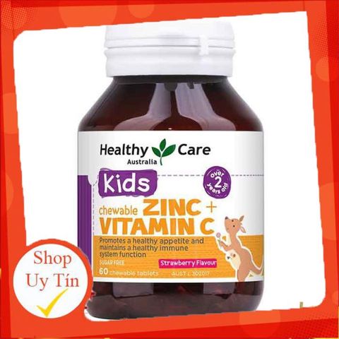 Kẹo nhai Kẽm + Vitamin C Healthy Care - Tăng cường sức đề kháng cho bé từ 2 tuổi, hương vị dâu thơm ngon, chính hãng Úc