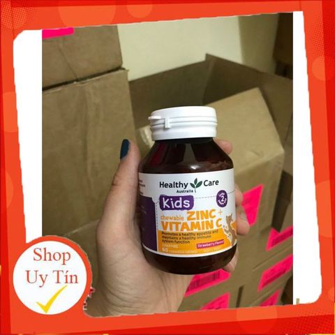 Kẹo nhai Kẽm + Vitamin C Healthy Care - Tăng cường sức đề kháng cho bé từ 2 tuổi, hương vị dâu thơm ngon, chính hãng Úc