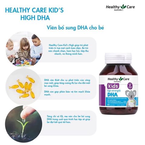 Viên uống bổ sung DHA Healthy Care 60 viên - Hỗ trợ phát triển trí tuệ và thị lực cho trẻ em, hương chanh thơm tự nhiên