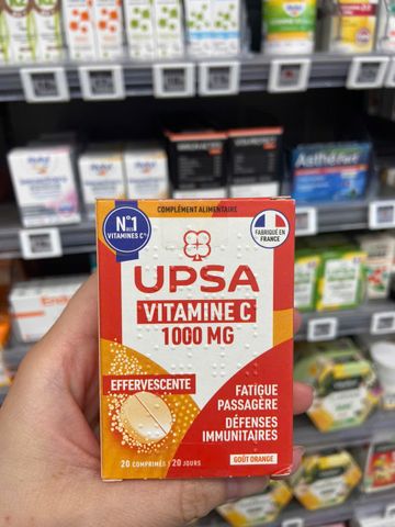 Viên Vitamin C Sủi 1000mg UPSA Pháp Hỗ Trợ Miễn Dịch - Giảm Mệt Mỏi, Bổ Sung 20 Viên Ngon Miệng trong Hộp Tiện Dụng