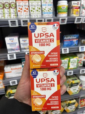 Viên Vitamin C Sủi 1000mg UPSA Pháp Hỗ Trợ Miễn Dịch - Giảm Mệt Mỏi, Bổ Sung 20 Viên Ngon Miệng trong Hộp Tiện Dụng