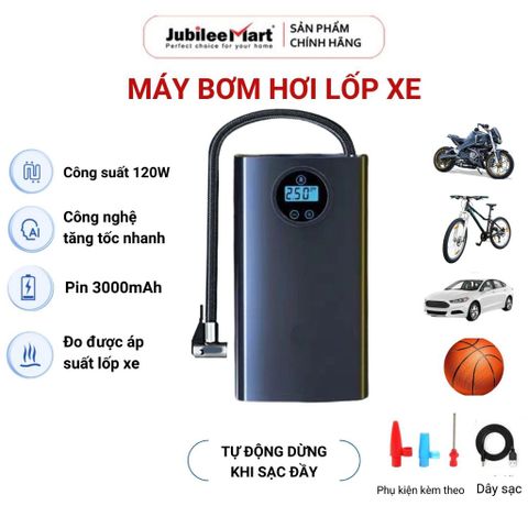 Bơm Lốp Xe Ô Tô Cầm Tay Jubilee Mart 120W - Bơm Hơi Thông Minh với Chip AI, Tự Ngắt An Toàn, Dễ Dàng Mang Theo