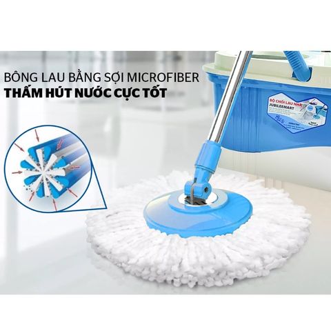 Cây Lau Nhà 360 Độ Cao 122cm + 2 Bông Lau Microfiber Chống Xước - Thân Inox Chắc Chắn, Dễ Dàng Vệ Sinh Góc Khuất