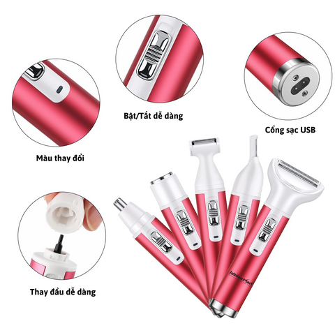 Máy Cạo Lông Mini Cầm Tay Jubilee Mart 5 in 1 - Tông Đơ Đa Năng Chống Nước, Triệt Lông An Toàn, Hiệu Quả Tại Nhà