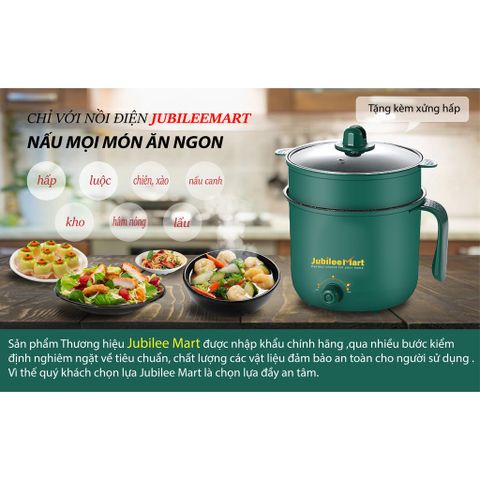 Nồi Lẩu Điện Mini 2 Tầng JubileeMart 1.8L Chống Dính 600W - Nấu Lẩu, Chiên, Xào Đa Năng, Hàng Chính Hãng