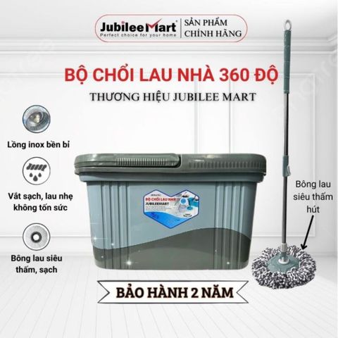 Bộ Chổi Lau Nhà Thông Minh Jubilee Mart 360 Độ - Kèm Thùng Vắt Inox & Bông Lau Siêu Thấm - Bảo Hành 2 Năm