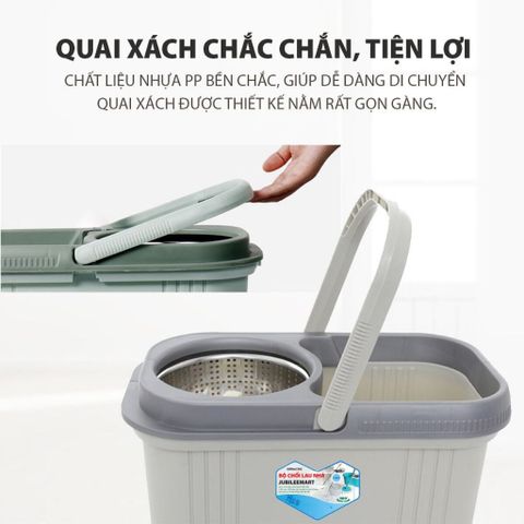 Bộ Chổi Lau Nhà Thông Minh Jubilee Mart 360 Độ - Kèm Thùng Vắt Inox & Bông Lau Siêu Thấm - Bảo Hành 2 Năm