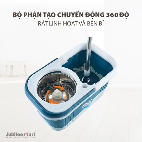 Bộ Chổi Lau Nhà Thông Minh Jubilee Mart 360 Độ - Kèm Thùng Vắt Inox & Bông Lau Siêu Thấm - Bảo Hành 2 Năm