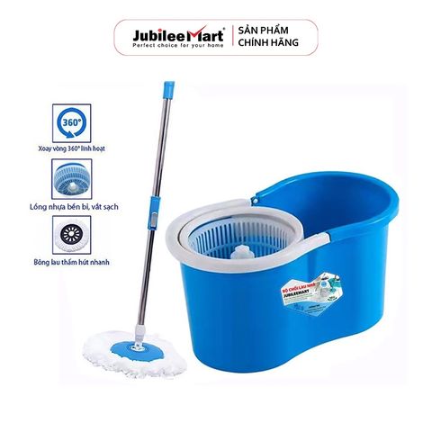 [Freeship BH 2 NĂM] Bộ lau nhà tròn Jubilee xoay 360 độ có bánh xe  kèm bông lau Lồng nhựa an toàn