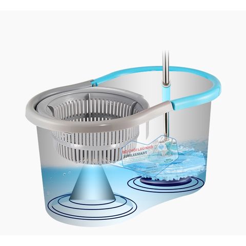 [Freeship BH 2 NĂM] Bộ lau nhà tròn Jubilee xoay 360 độ có bánh xe  kèm bông lau Lồng nhựa an toàn