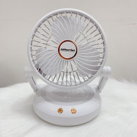 {BH 2 NĂM} Quạt Tích Điện Mini Jubilee Mart Có Đèn LED, 3 Chế độ Gió Xoay 90 độ Sử Dụng Lên Đến 8h