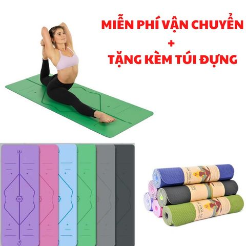 Thảm Tập Yoga Định Tuyến 2 Lớp TPE Chống Trượt Jubilee Mart - Tặng Kèm Túi Đựng, Giúp Cải Thiện Tư Thế Tập Luyện An Toàn
