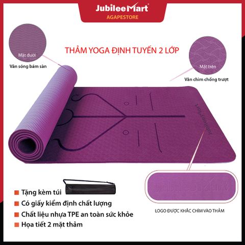 Thảm Tập Yoga Định Tuyến 2 Lớp TPE Chống Trượt Jubilee Mart - Tặng Kèm Túi Đựng, Giúp Cải Thiện Tư Thế Tập Luyện An Toàn