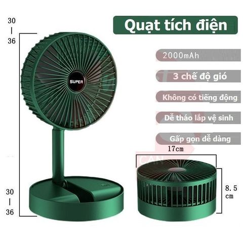 Quạt Tích Điện Mini SUPER FAN 3 Tốc Độ Gió - Gấp Gọn, Tiện Lợi, Tiết Kiệm Điện Năng Cho Mọi Không Gian