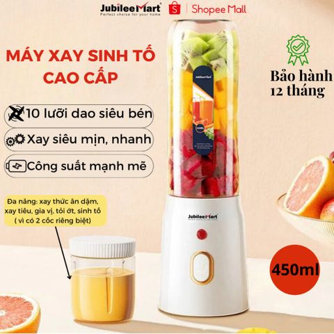 Máy Xay Sinh Tố Mini Jubilee Mart 450ML - Công Suất 40W, 10 Lưỡi Dao Inox Siêu Bén, Lý Tưởng Cho Gia Đình và Cá Nhân