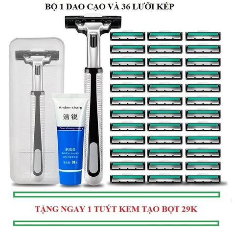 Bộ Dao Cạo Râu Đa Năng - Gồm 36 Lưỡi Thay Thế & Tuýp Kem Tạo Bọt Cạo Râu - Dễ Dàng Sử Dụng, Tiện Lợi Cho Mọi Nam Giới