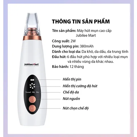 Máy hút mụn đầu đen JUBILEE MART làm sạch lỗ chân lông kèm 5 đầu hút PHÙ HỢP VỚI MỌI LOẠI DA 275684