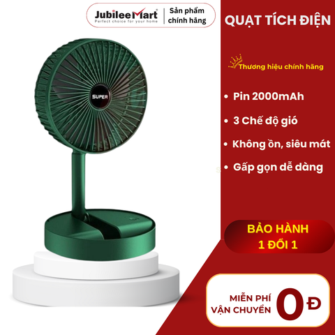 Quạt Tích Điện Mini SUPER FAN 3 Tốc Độ Gió - Gấp Gọn, Tiện Lợi, Tiết Kiệm Điện Năng Cho Mọi Không Gian