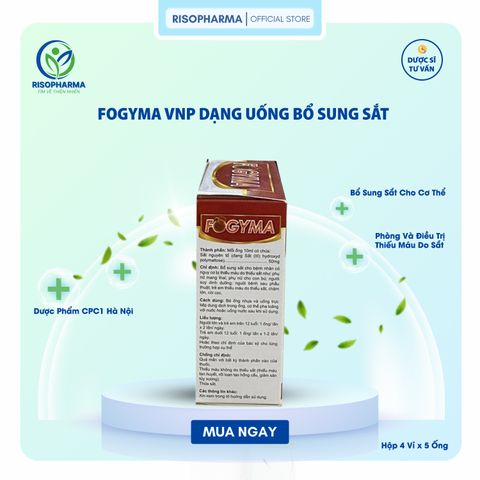 Sắt Nước Fogyma - Bổ Sung Sắt Hữu Cơ Dễ Hấp Thu, Không Gây Táo Bón Cho Bà Bầu Thiếu Máu 20 ống 10ml