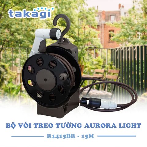 Bộ Cuộn Vòi Tưới Cây 15m Aurora LIGHT Takagi R1415BR - Chất Liệu Nhựa Cao Cấp, 4 Chế Độ Tưới Cho Khu Vườn Xanh Tươi
