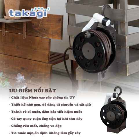 Bộ Cuộn Vòi Tưới Cây 15m Aurora LIGHT Takagi R1415BR - Chất Liệu Nhựa Cao Cấp, 4 Chế Độ Tưới Cho Khu Vườn Xanh Tươi