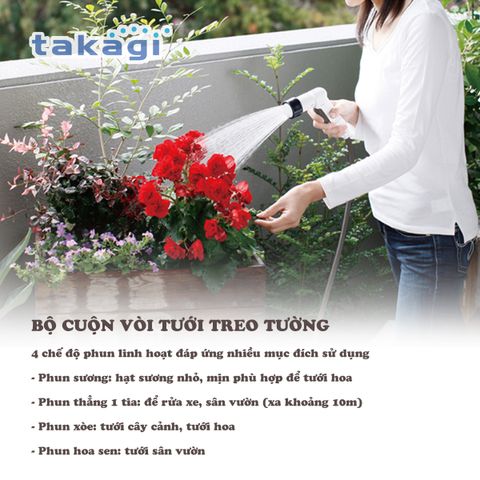 Bộ Cuộn Vòi Tưới Cây 15m Aurora LIGHT Takagi R1415BR - Chất Liệu Nhựa Cao Cấp, 4 Chế Độ Tưới Cho Khu Vườn Xanh Tươi
