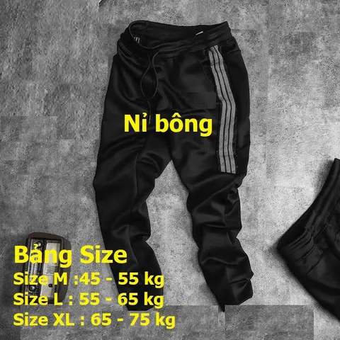 Quần Thể Thao Nỉ Jogger Phối Sọc Lưới, Chất Dày Đẹp, Unisex, Thời Trang Đi Dạo và Tập Gym, Size M-L-XL (45-75kg)