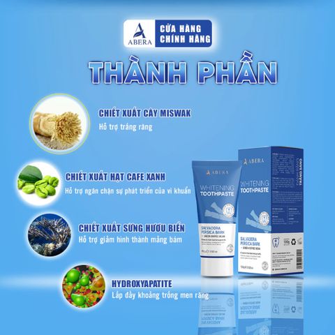 Kem Đánh Răng Abera 100g - Hỗ Trợ Làm Trắng Răng, Làm Sạch Mảng Bám, Không Ê Buốt, An Toàn Cho Người Lớn & Trẻ Em Từ 2 Tuổi