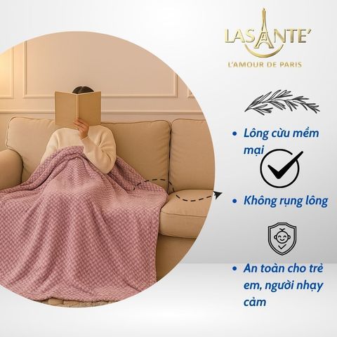 Chăn Lông Cừu VENUS Lasante 2mx2.3m Siêu Nhẹ, 1 Lớp Chất Liệu Hữu Cơ, Dùng Tại Văn Phòng hoặc Sofa, Mùa Se Lạnh