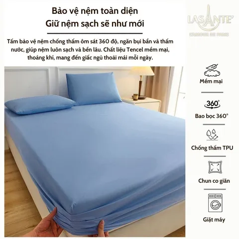 Bộ Drap Ga Gối Tencel 60s 1m6/1m8/2m Lasante Mềm Mại Thoáng Mát Cho Mùa Hè Bọc Đệm 10-30 cm