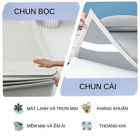 Chiếu Mây Điều Hòa Băng Lạnh Chính Hãng Lasante Chun Bọc Đệm , 4 Lớp Mát, Thông Thoáng Cho Mùa Hè