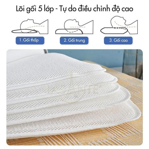 Lõi Gối Massage 6D Lasante - Gối Làm Mát Đa Tầng, Chống Ẩm Mốc, Thoáng Khí, Giảm Đau Cổ Vai Gáy, Quà Tặng Tân Gia