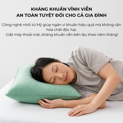Gối Ngủ Cao Cấp Lasante Green Pearl – Bông Lông Vũ Mềm Mại, Không Xẹp, Kích Thước Lớn 45x65cm và 50x70cm, Chất Liệu Tự Nhiên