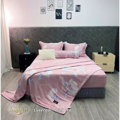 Bộ Chăn Ga Gối Cao Cấp LASANTE 5 Món Tencel Jacquard - Mát Mẻ, Thoáng Khí, Dành Cho Giường 1m6/1m8/2m - Tặng Gối Ôm Sang Trọng
