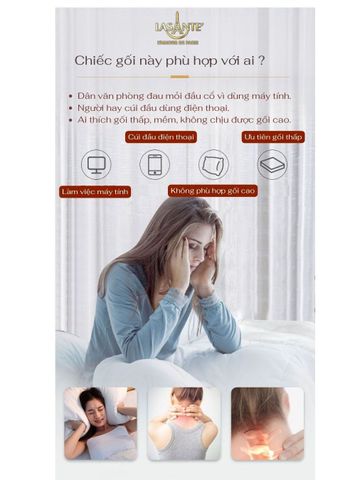 Gối Ngủ Thấp Bảo Vệ Cổ 6 cm Bông Đậu Nành Mềm Mại Chính Hãng Lasante - Ruột Gối Chống Thoái Hóa Sức Khỏe, Kích Thước 48x74 cm