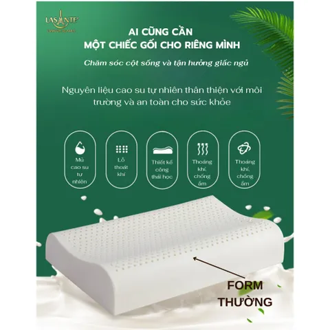 Gối Cao Su Cỡ Nhỏ 30x50x7 cm Thiết Kế Nâng Đỡ Cổ Vai Gáy, Ngủ Sâu Hơn Kèm Vỏ Tencel 100s