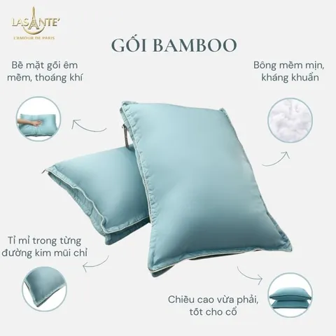 Gối Ngủ Bông Lông Vũ Bamboo Lasante Cao Cấp Êm Ái, Thư Giãn Giúp Ngủ Ngon