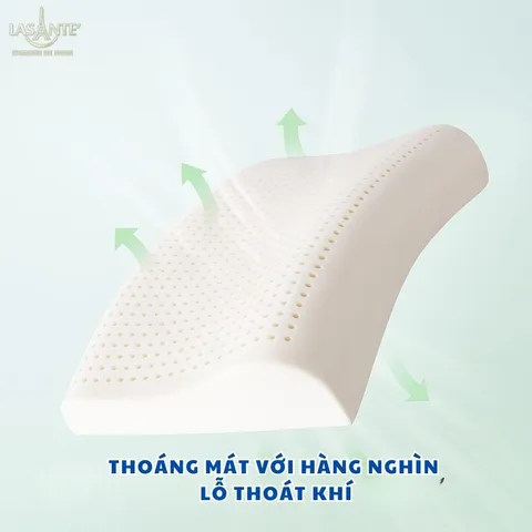 Gối Cao Su Tự Nhiên 10 Cm Lasante (Kèm Vỏ) Massage Cổ Vai Gáy Giúp Cải Thiện Giấc Ngủ 40*60 Cm