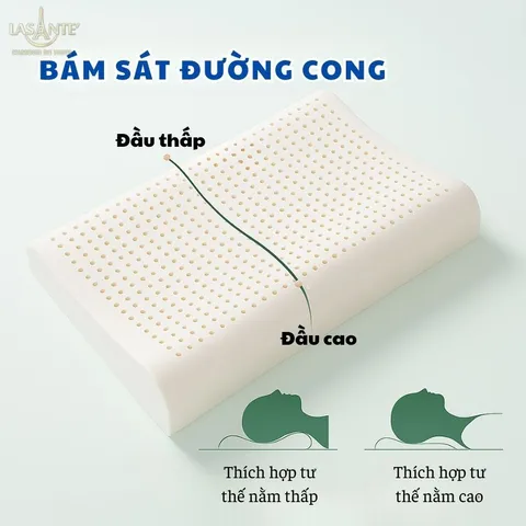 Gối Cao Su Tự Nhiên 10 Cm Lasante (Kèm Vỏ) Massage Cổ Vai Gáy Giúp Cải Thiện Giấc Ngủ 40*60 Cm