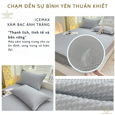 Bộ Ga Gối Thun Lạnh Icemax Lasante Chất Liệu Spandex+Sợi T Cool Mát Mẻ, Thấm Hút Tốt, An Toàn Cho Da