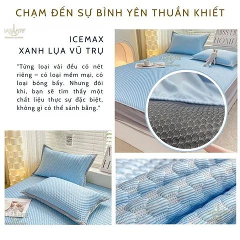 Bộ Ga Gối Thun Lạnh Icemax Lasante Chất Liệu Spandex+Sợi T Cool Mát Mẻ, Thấm Hút Tốt, An Toàn Cho Da