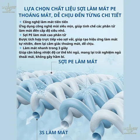 Bộ Ga Gối Thun Lạnh Icemax Lasante Chất Liệu Spandex+Sợi T Cool Mát Mẻ, Thấm Hút Tốt, An Toàn Cho Da