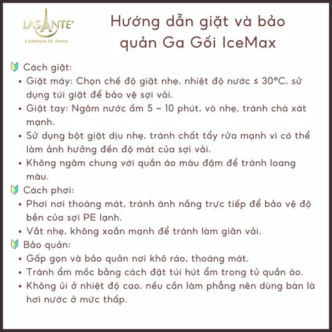 Bộ Ga Gối Thun Lạnh Icemax Lasante Chất Liệu Spandex+Sợi T Cool Mát Mẻ, Thấm Hút Tốt, An Toàn Cho Da