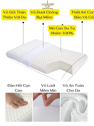 Gối Cao Su Thấp 4 Cm Siêu Mỏng Form Phẳng Truyền Thống Lasante Cho Người Nằm Gối Thấp