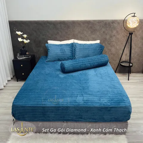 Bộ ga gối lông cừu 4 món Lasante bọc đệm dưới 20cm cao cấp giữ ấm cho mùa đông đại hàn
