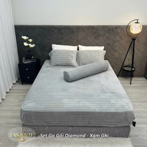 Bộ ga gối lông cừu 4 món Lasante bọc đệm dưới 20cm cao cấp giữ ấm cho mùa đông đại hàn