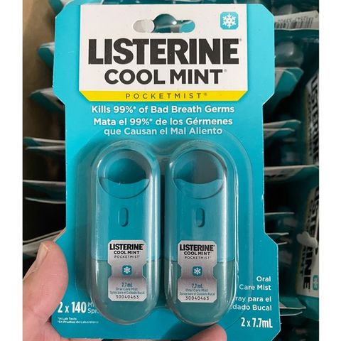 Xịt Thơm Miệng Listerine Pocketmist Hương Bạc Hà - Bộ 2 Chai 7.7ml, Điện Giải Hơi Thở Tươi Mát, Chăm Sóc Răng Miệng Tiện Dụng